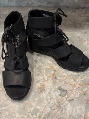 Sorel Black Women's Strappy Lace-Up Sandal Boots